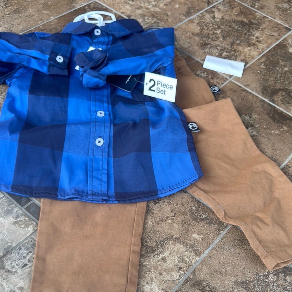 Perry Ellis Blue and Tan Kids Matching Set